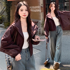 韩版时尚休闲短款连帽外套女2025春秋季新款宽松显瘦时髦夹克上衣，女装短外套，韩蜜菓