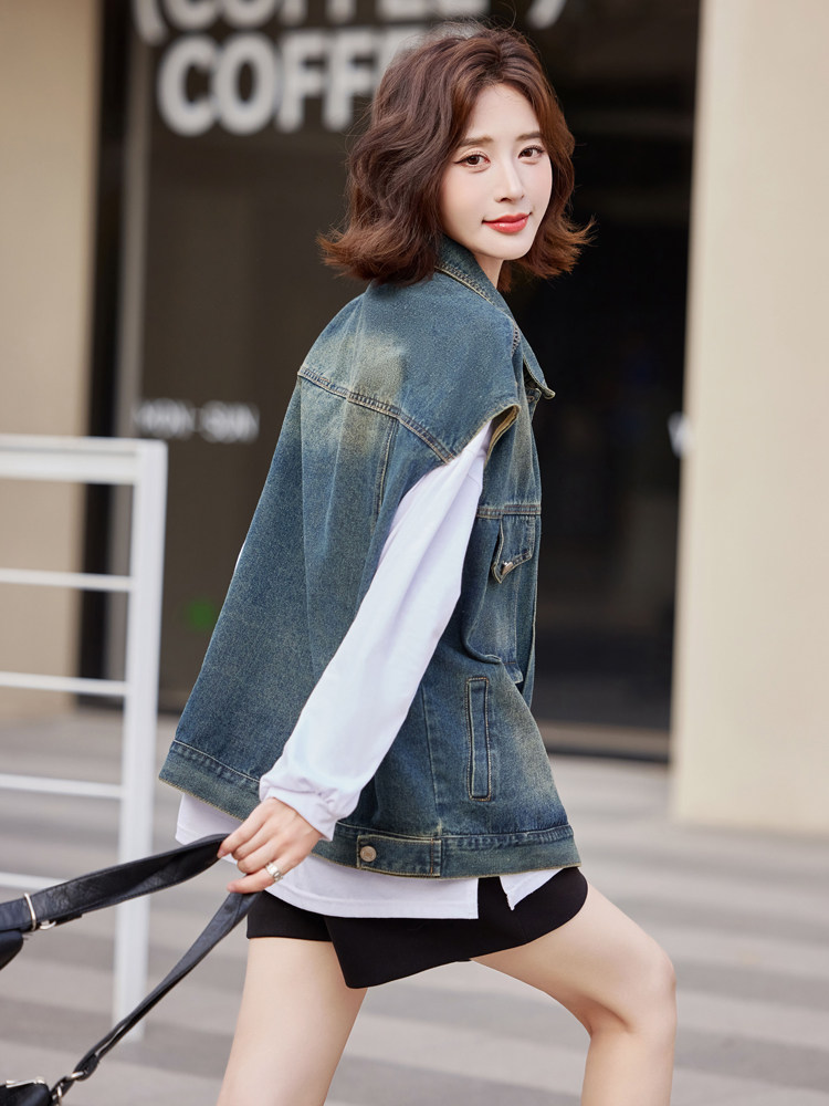 现货数据好2024年秋季女装牛仔马甲宽松外搭oversize时尚潮流,女装马甲,莜菲儿