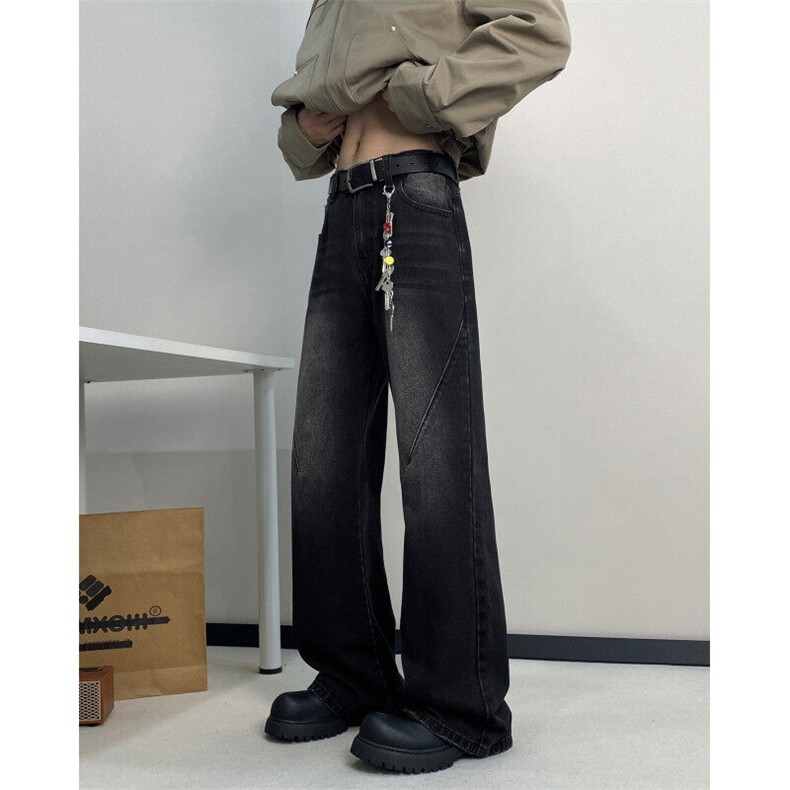 水洗渐变cleanfit牛仔裤男款春秋季美式高街vibe潮牌直筒微喇裤子,男装牛仔裤,电商B315
