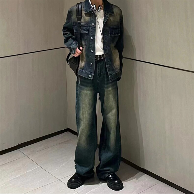 美式ins高街hiphop微喇重工艺水洗复古蓝牛仔裤货号K2322-1P60,男装牛仔裤,电商A063