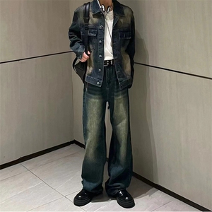 美式ins高街hiphop微喇重工艺水洗复古蓝牛仔裤货号K2322-1P60图片