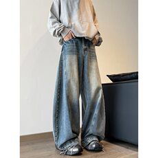 现货复古弯刀裤男女阔腿宽松痞帅牛仔裤情侣牛仔裤网图-NZ234p55，男装牛仔裤，星座302B-3