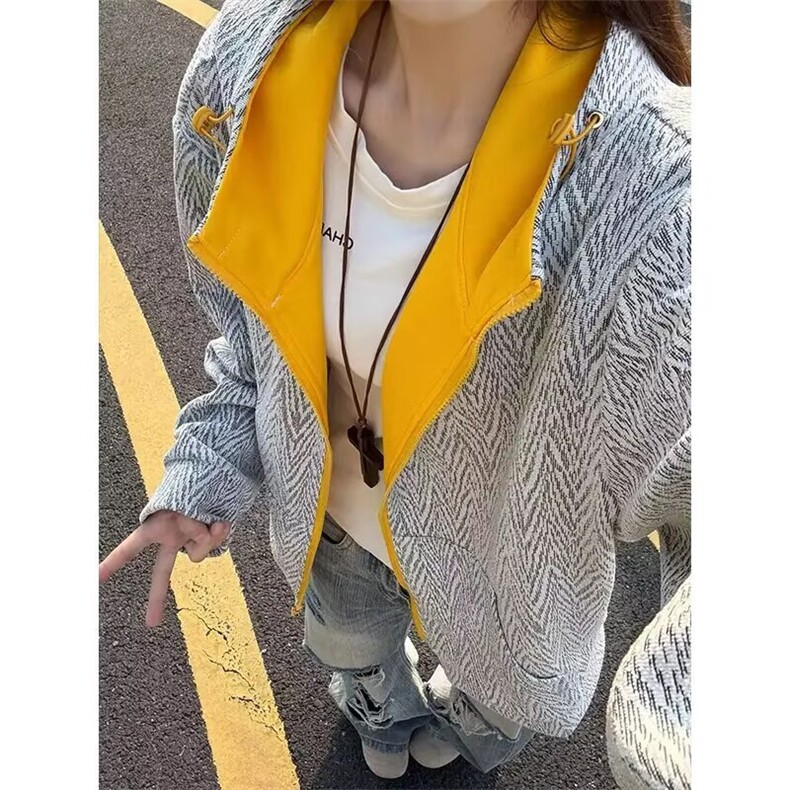 HJ126-P66美式复古小香风条纹连帽卫衣男女秋季cleanfit慵懒,男装卫衣,电商B323A