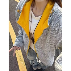 HJ126-P66美式复古小香风条纹连帽卫衣男女秋季cleanfit慵懒，男装卫衣，电商B323A