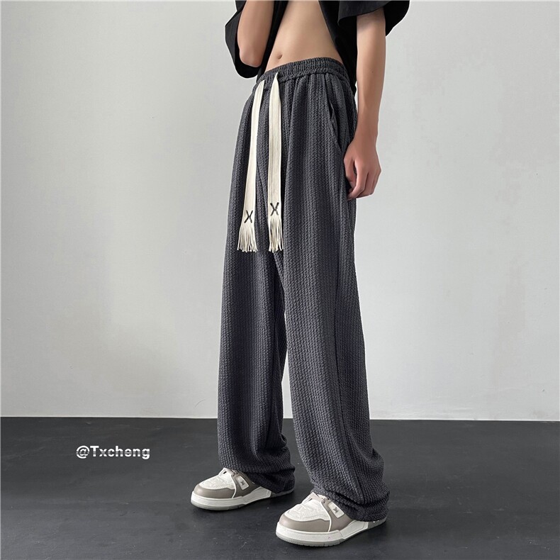 ins潮流肌理感宽松休闲裤大系带纯色拖地裤B315-K23367-p50控68,男装休闲裤,电商B315