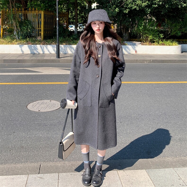 现货秒发新款双面羊毛呢大衣外套正反两穿,女装毛呢外套,丝露怡语