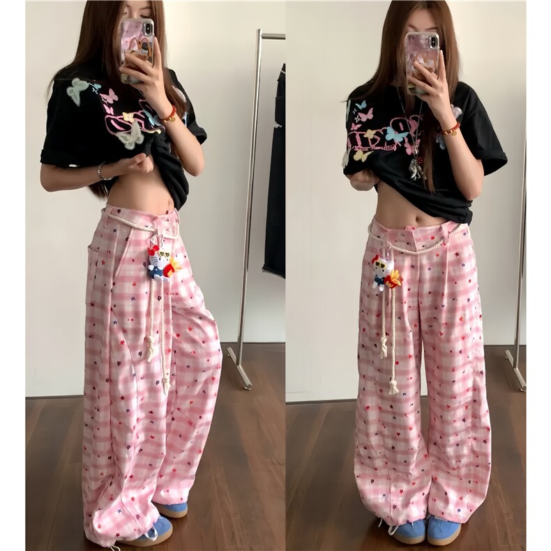 A797-特P40网图现货格子裤休闲裤原版面料送公仔挂坠和腰绳,男装休闲裤,电商B335