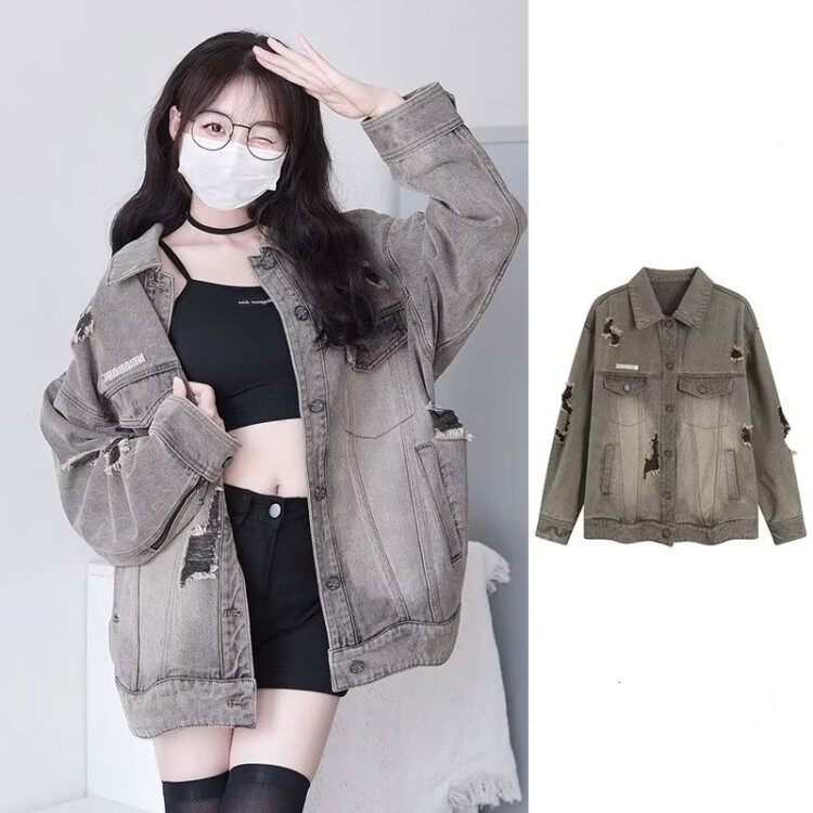 现货高街设计感水洗破洞牛仔外套男女做旧工装潮vibe夹克JK89713,男装工装外套,星座302B-3