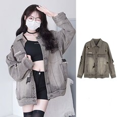 现货高街设计感水洗破洞牛仔外套男女做旧工装潮vibe夹克JK89713，男装工装外套，星座302B-3