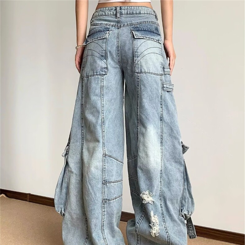 美式辣妹工装牛仔裤女春季2025新款高级感宽松休闲显瘦多口袋裤子,男装牛仔裤,星座506A