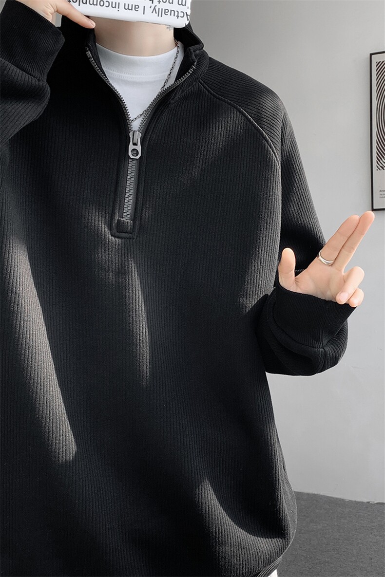 8XL-M特大码卫衣男纯色百搭条纹肌理立领拉链长袖T恤男WY08P55,男装T恤,电商D206-1