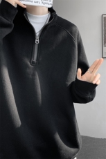 8XL-M特大码卫衣男纯色百搭条纹肌理立领拉链长袖T恤男WY08P55，男装T恤，电商D206-1