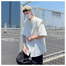 新中式衬衫男装夏季衬衣短袖男生港风宽松休闲上衣C556，男装衬衫，星座1116A-1（原606A）