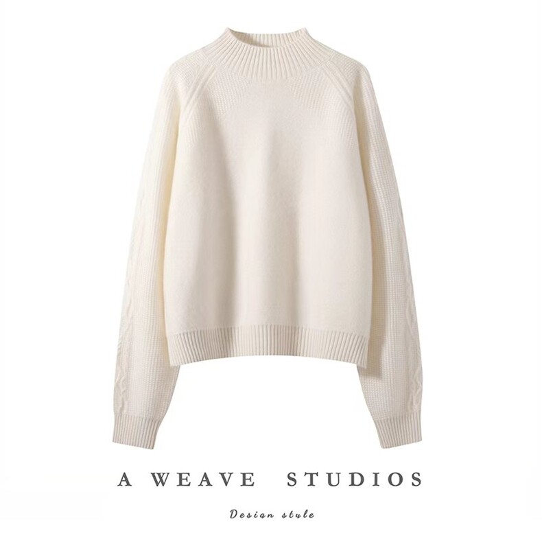 2025秋冬新款舒适双股加厚半高领麻花羊绒衫，女装羊绒衫，朵暖羊绒