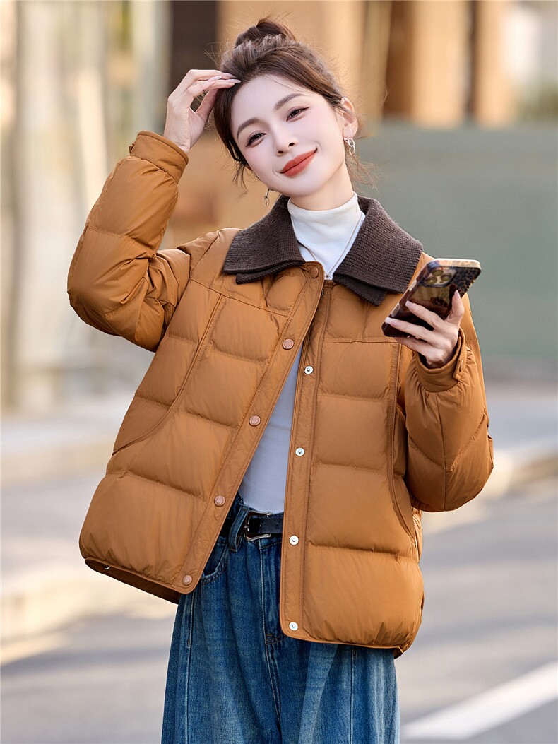 时尚短款羽绒服女2025年冬季新款气质小香风时尚翻领冬装保暖外套,女装羽绒服,拾衣