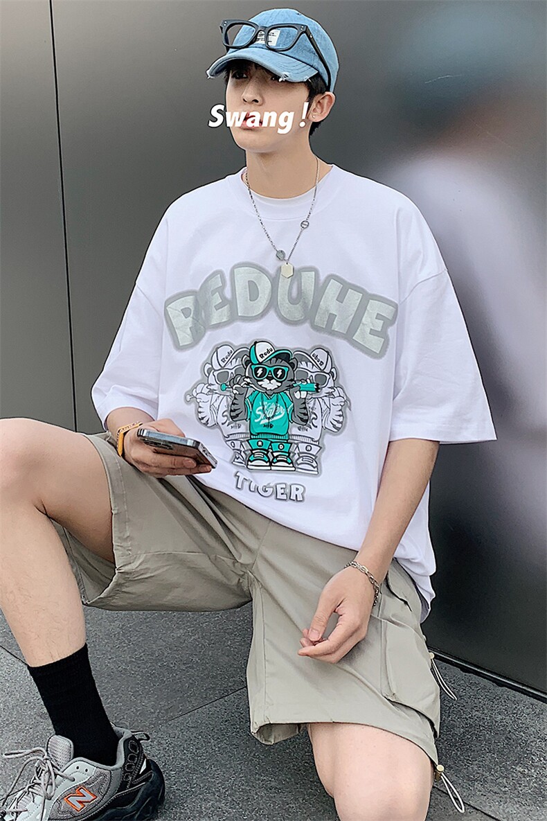 得物抖音40支双纱高品质港风潮牌纯休闲短袖T恤男女T7191-P40,男装T恤,电商A441-1