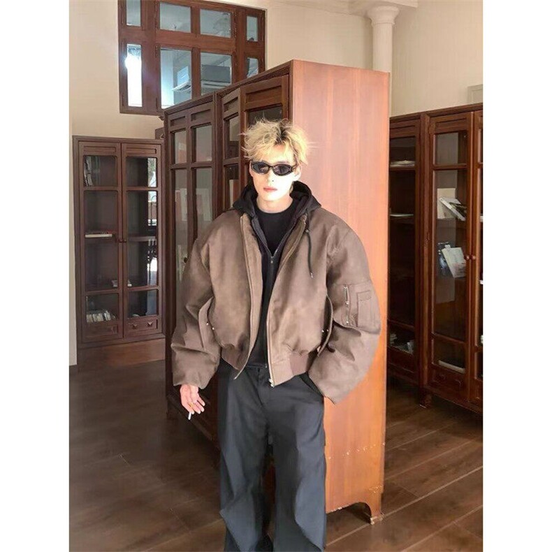W9352-P88网图现货新款美拉德假两件PU皮夹克潮流宽松皮衣外套,男装夹克,星座1608-2
