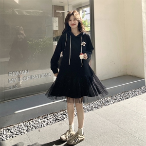 26春新款现-黑色网纱可盐可甜卫衣连衣裙2607A黑-P155K248图片