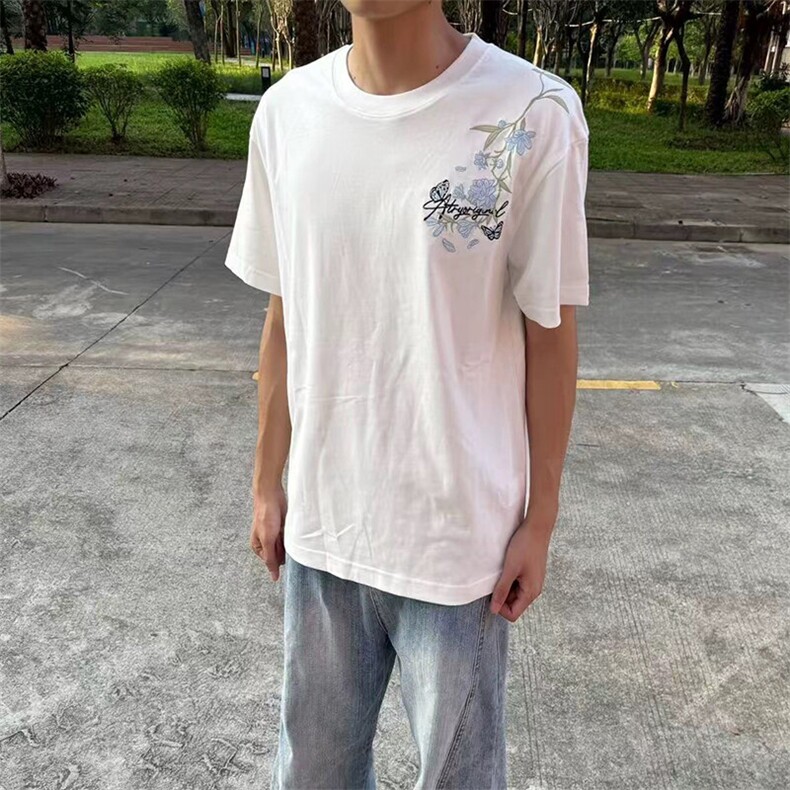 万针全刺绣解构设计260克重磅双纱纯棉高品质美式高街短袖T恤特35,男装T恤,电商A486