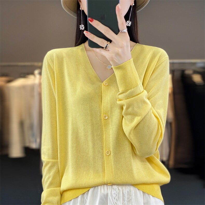 23春秋新款天丝鎏金沙开衫防晒衫女针织通勤薄款外搭长袖宽松上衣，女装蕾丝衫/雪纺衫，大美人包芯纱店