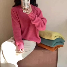 秋冬羊毛针织衫女圆领韩版慵懒风宽松纯色打底衫，女装羊毛衫，思途羊绒