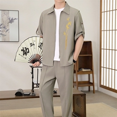 （版权注册仿款必究）夏季新款套装冰丝短袖长裤休闲时尚两件套，男装T恤，星座1206（原A206）