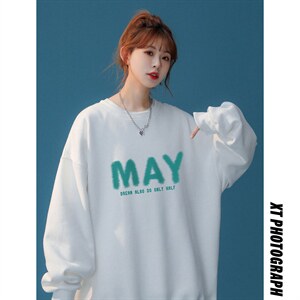 欧美简约时尚MAY情侣潮长袖圆领卫衣宽松上衣 W168 P30控48图片