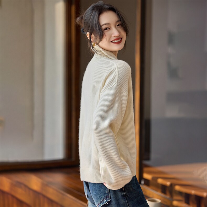 镇店~潇洒至ji！女半拉链立领纯山羊绒衫宽松毛衣宽松针织衫,针织衫/毛衣,江帆羊绒