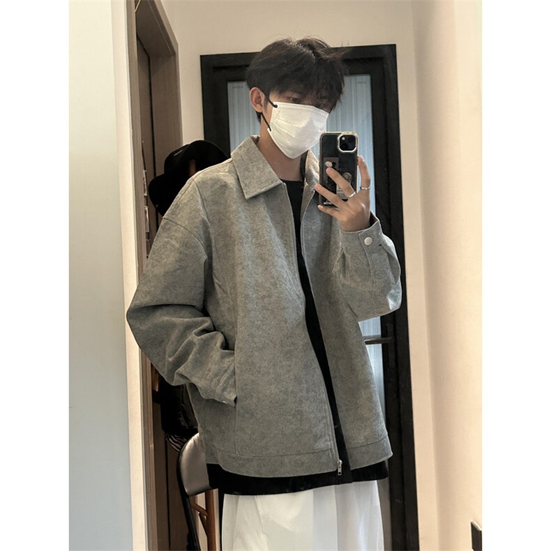 小众皮衣外套男2024春季美式复古痞帅翻领休闲夹克 J291图片