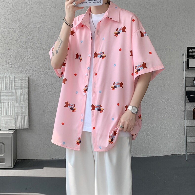 8XL-M腊肠狗花衬衫男短袖夏季冰丝薄款花衬衣寸衫外套DC28003P38,男装T恤,电商B312
