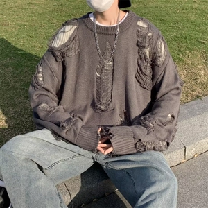 毛衣男港味2023秋季复古日系针织衫双层假两件M724P46图片