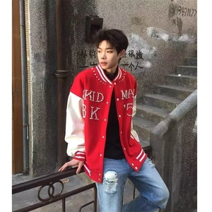 美式珍珠刺绣拼接撞色棒球服外套男女春季情侣休闲宽松夹克JKT77图片