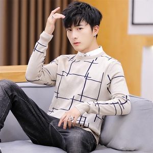 家乐6778秋季新款男士假两件毛衣男韩版修身休闲衬衫领针织衫图片
