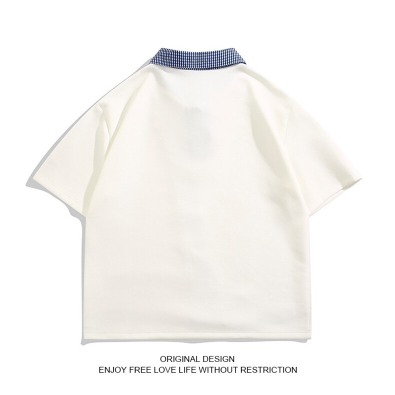 航海家夏季松弛感飘带丝巾领拼接短袖polo衫男百搭宽松领带T恤,男装Polo衫,星座506A
