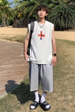 夏季港风t恤男宽松大码纯棉运动背心坎肩潮牌无袖BX011P27，男装背心/马甲，星座1204-3