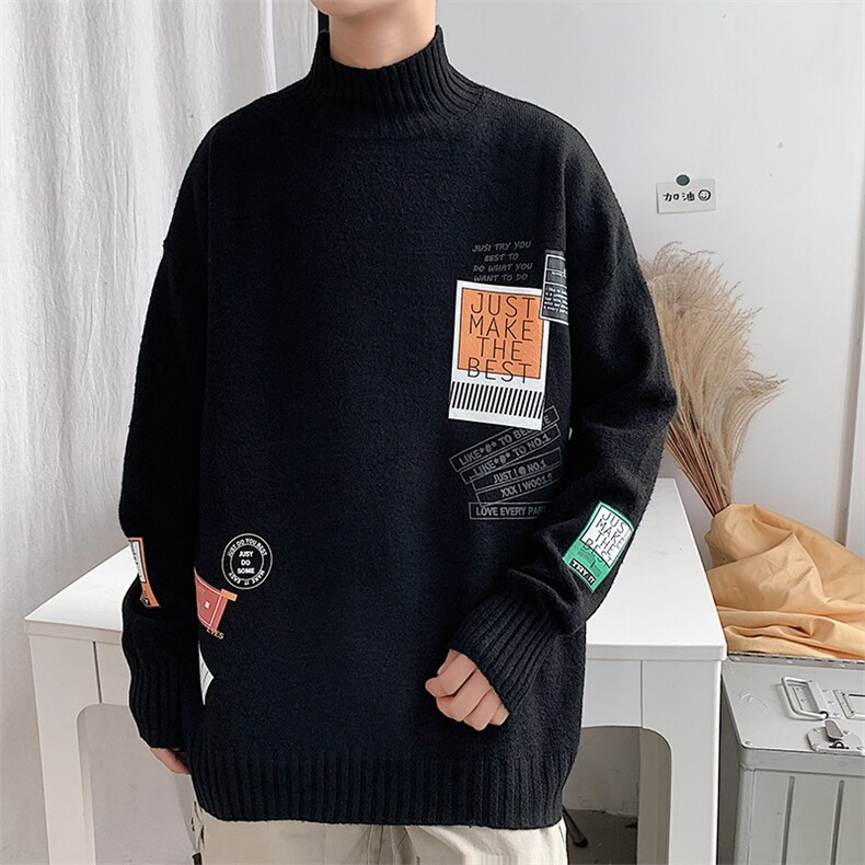 M18121-P45加绒P65半高领毛衣男士大码针织衫男毛线衣男线衫,男装针织衫/毛衣,电商A040