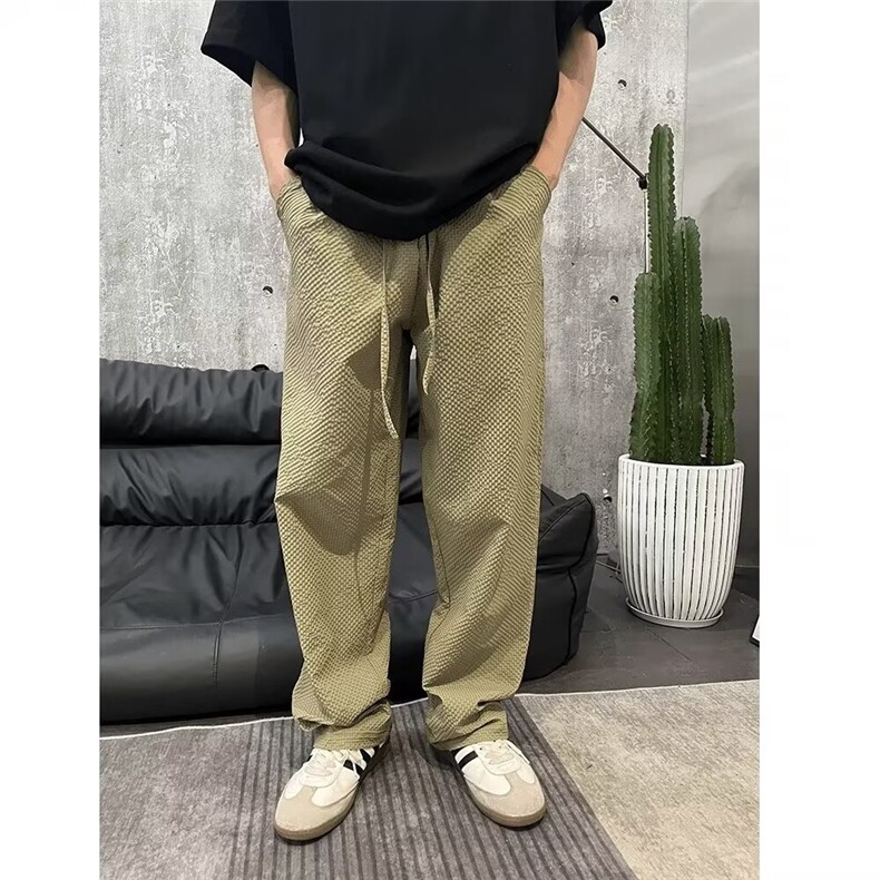 泡泡纱裤子男夏季薄款冰丝速干运动裤格纹轻薄透气美式休闲直筒裤,男装防晒衣,星座1116A（原606A-3）