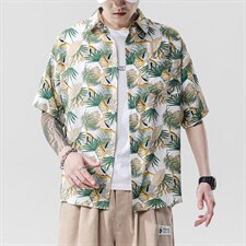 2021夏季新日系大码男无影墙沙滩情侣休闲短袖印花衬衫C3037-P35，男装衬衫，电商A001