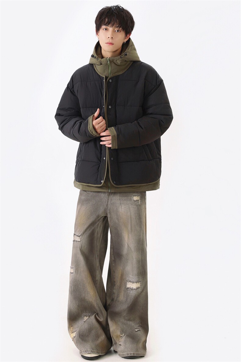 冬季加绒加厚假两件连帽男士防水保暖棉服大衣A406MY829P108,男装棉衣,星座309（原A406）