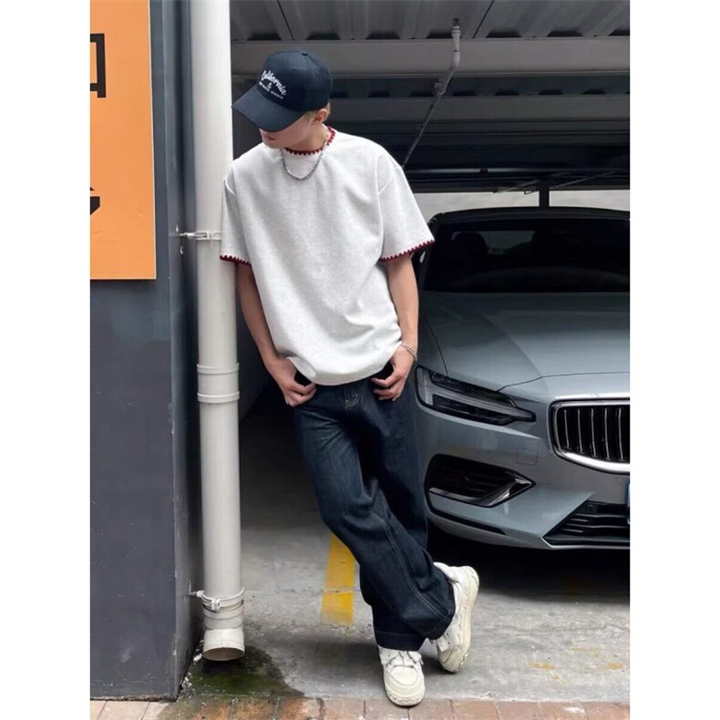 W9858-P38网图现货落肩版刺绣宽松短袖t恤新款休闲大码上衣,男装T恤,星座1608-2