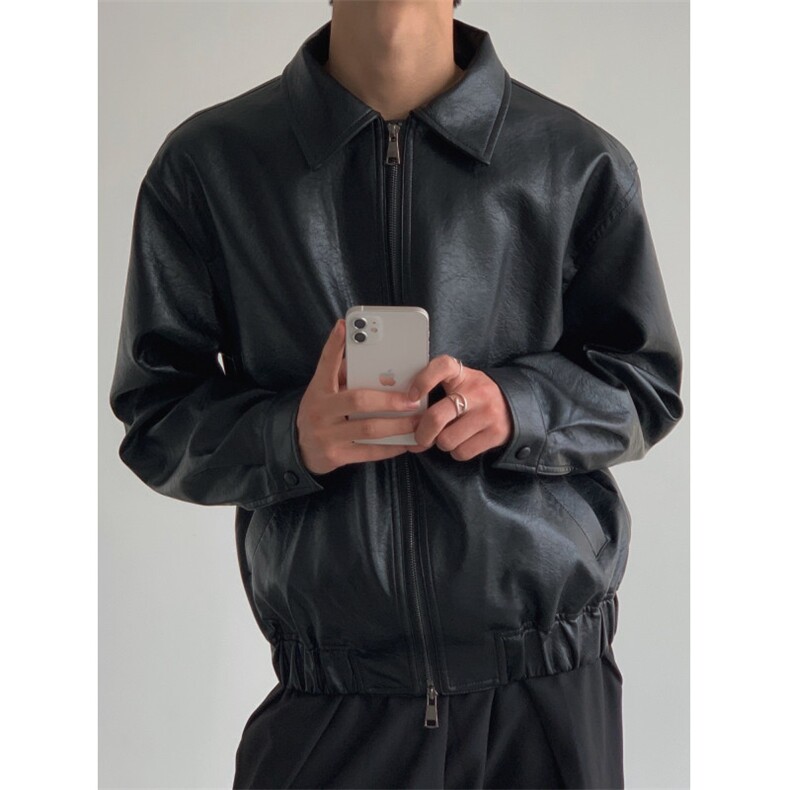 W10327-P70网图现货高街风设计感Pu皮衣复古风机车服皮夹克外套,男装皮衣,星座1608