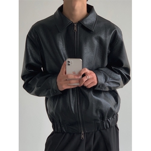 W10327-P70 网图现货 高街风设计感Pu皮衣复古风机车服皮夹克外套图片