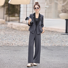 撞色西装领双排扣外套+阔腿裤两件套2531P165，女装套装/套裙，乐衣轩