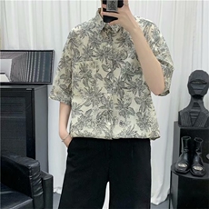 夏装印花短袖衬衫男ins港风潮牌小众设计感衬衣宽松寸衫CS31-P32，男装衬衫，星座1008