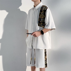 1小熊短袖衬衫男+短裤大码情侣套装92%聚酯纤维8%氨纶TZ77059P70，男装牛仔裤，星座226-2