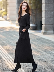 【现货】2025年秋季新款镂空不规则毛衣半身裙显瘦气质配腰绳，女装套装/套裙，辉煌依升