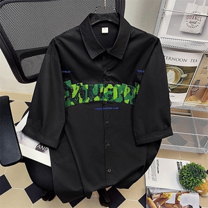 1港风字母刺绣设计大码M-5XL中性风网红短袖衬衫男DCS7722P45控59图片
