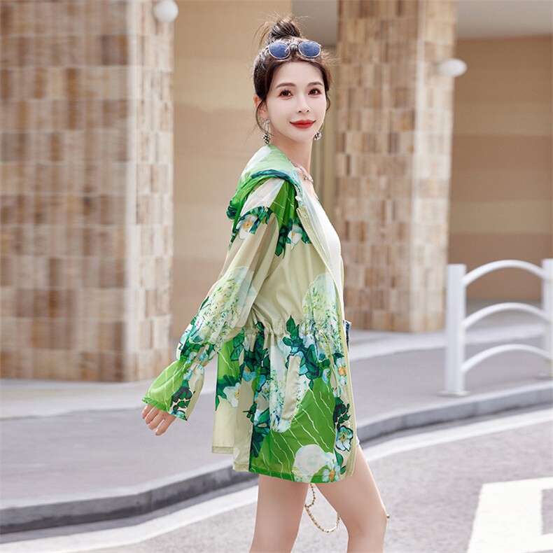 《48H发》时尚轻薄透气印花防晒衣显瘦百搭长袖外套,女装防晒衣,红依佳