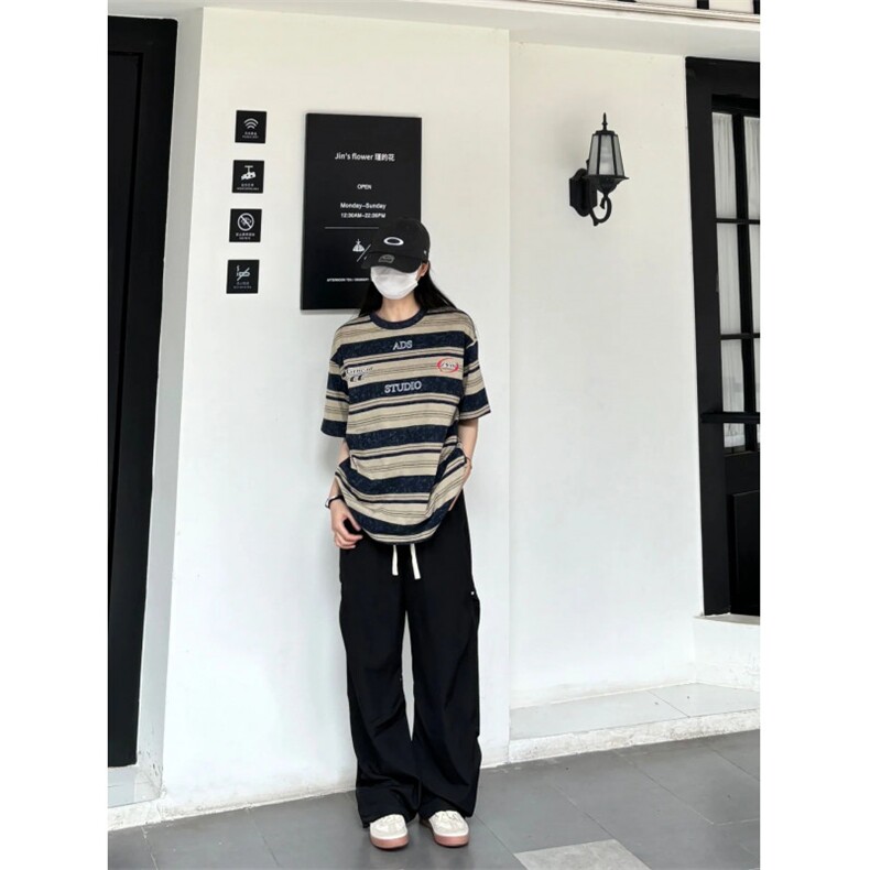 现货！cleanfit小领口条纹重磅t恤美式高街高级七分袖RDT10-P38,男装T恤,星座1005-6