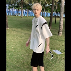 潮流气质慵懒新款无品牌百搭美式网眼透气短袖男夏解构分割日系，男装T恤，星座1210-1